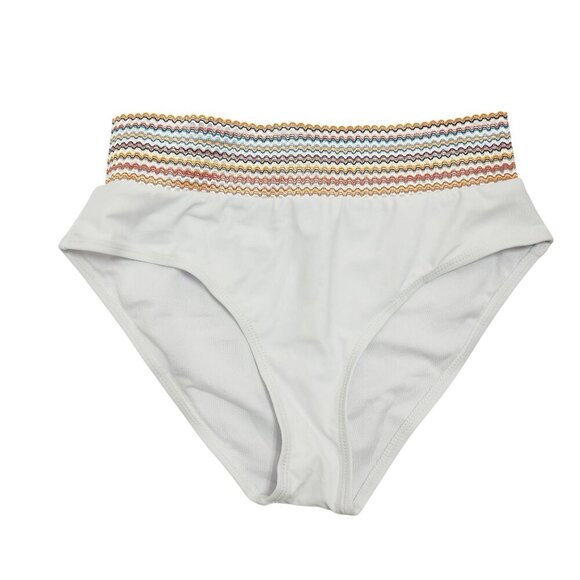 White Two-Piece Bikini Set Swimsuit Multicolor Zigzag Waistband Size M Womens - Picture 5 of 5